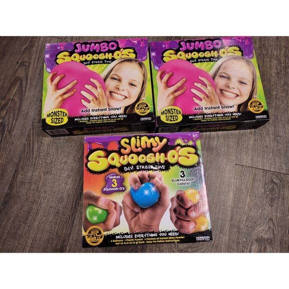 SQUOOSH-O'S DIY Stress Toys Jumbo Slimy Kids Make Your Own Craft Kit Lot of 3 - Picture 1 of 2